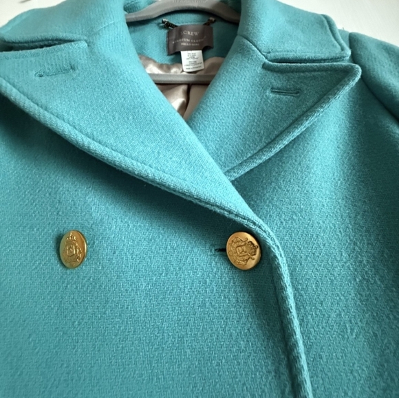 J. Crew Women's Double-Breasted Aquamarine Blue Pea Coat - Picture 10 of 12